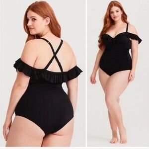 Torrid Off The shoulder one piece swimsuit | Black ruffle size 2